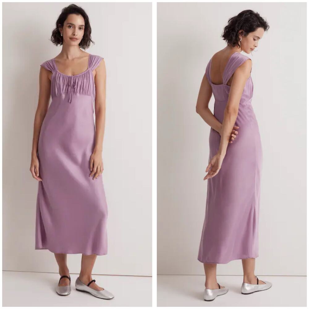 Madewell Square-Neck Satin Midi Dress Size 14 Lavender Purple Slip Cocktail